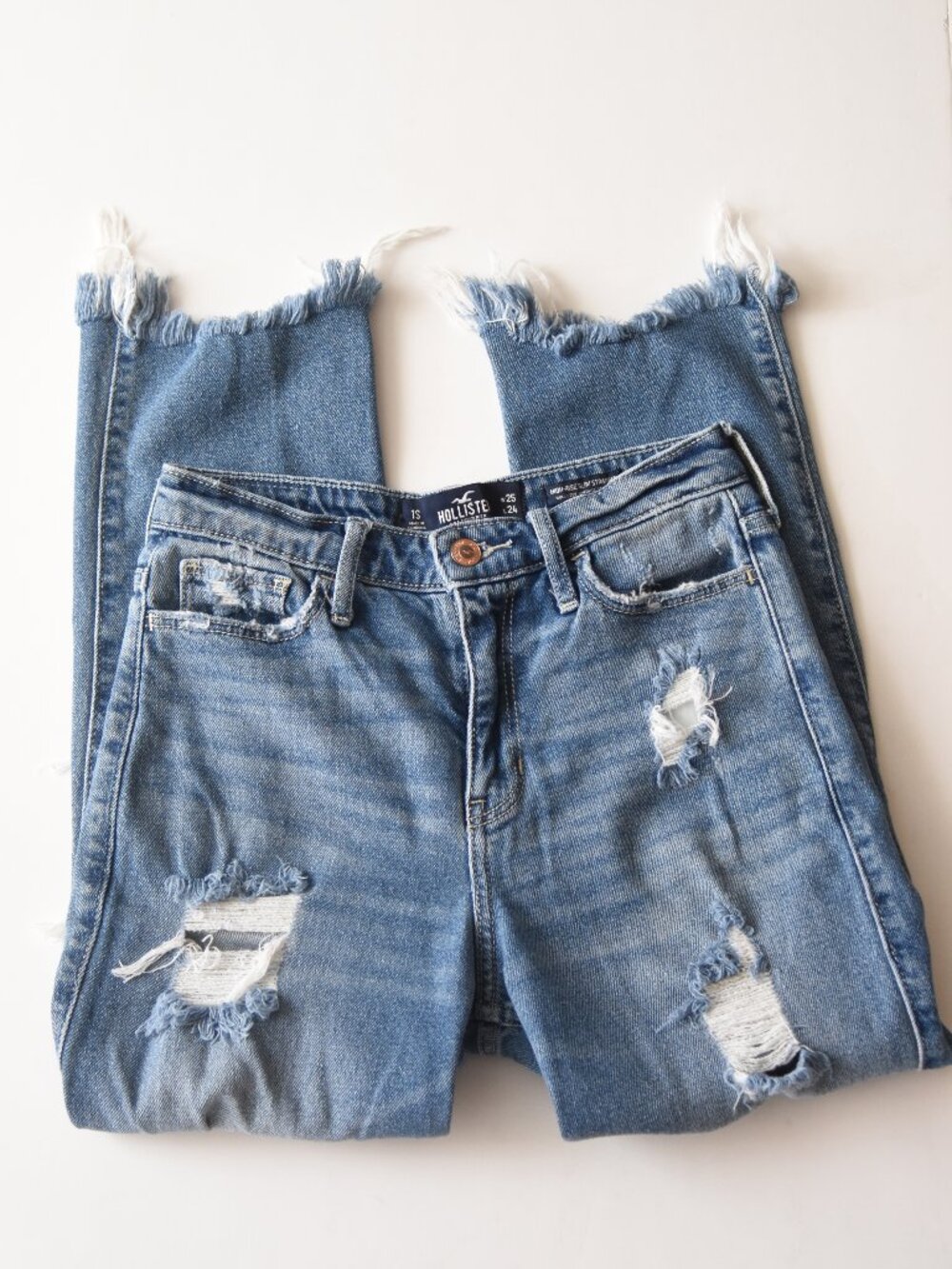 Hollister High Rise Slim Straight Distressed Jeans 1S 25W 24L Vintage Stretch